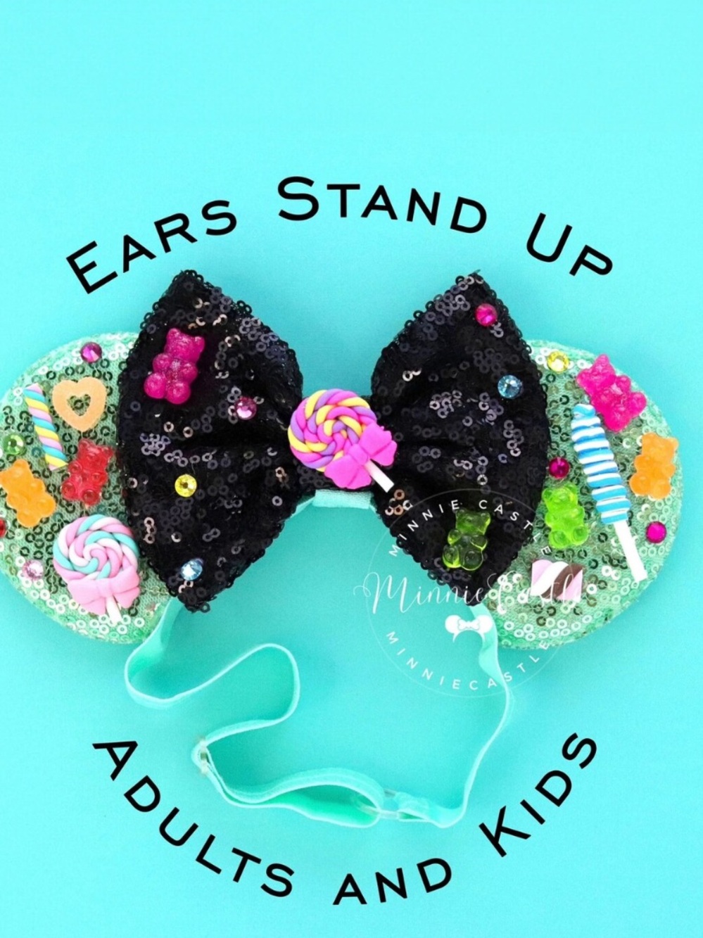 Adult Sequin Candy Bow Ear Headband - Black & Mint